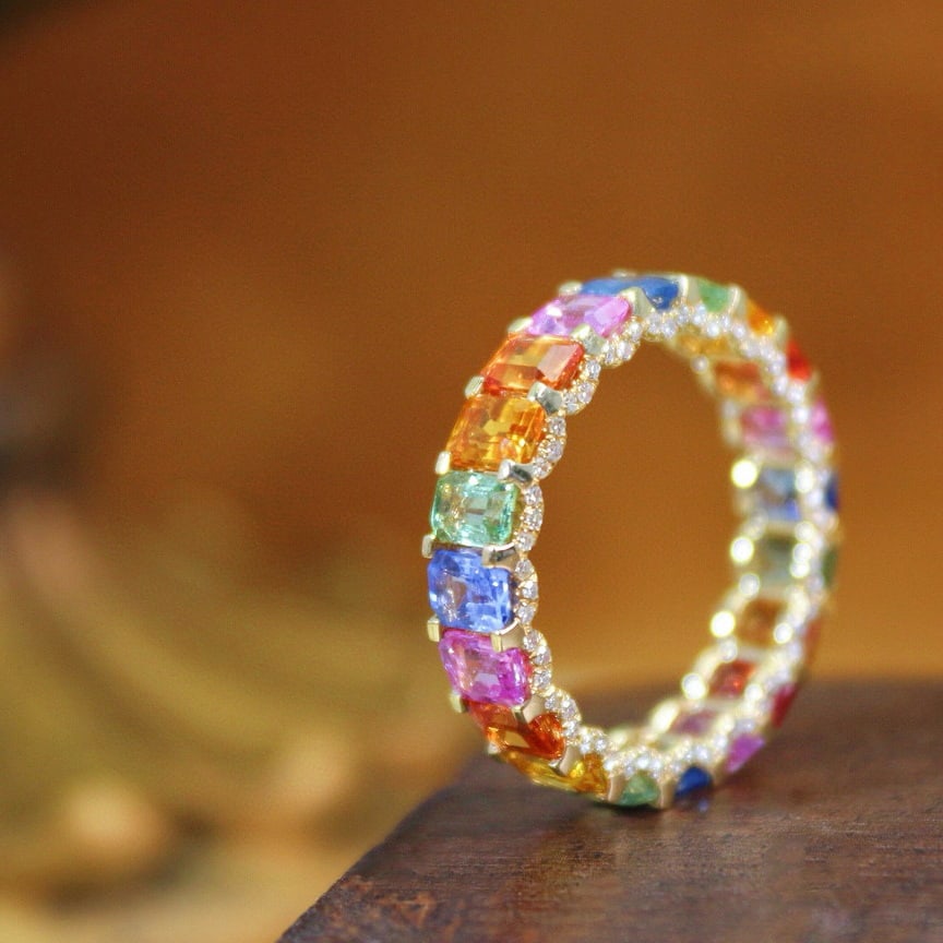 14k Gold 5.77 Ctw Natural Sapphire & Diamond Ring: Ref:231000444 // gold content:14k gold // ring size:7. 25us // // main gemstone:sapphire // shape:octagonal // carat weight:5. 47ct // color:color // treatment:natural // // adjacent gemstone 2 :