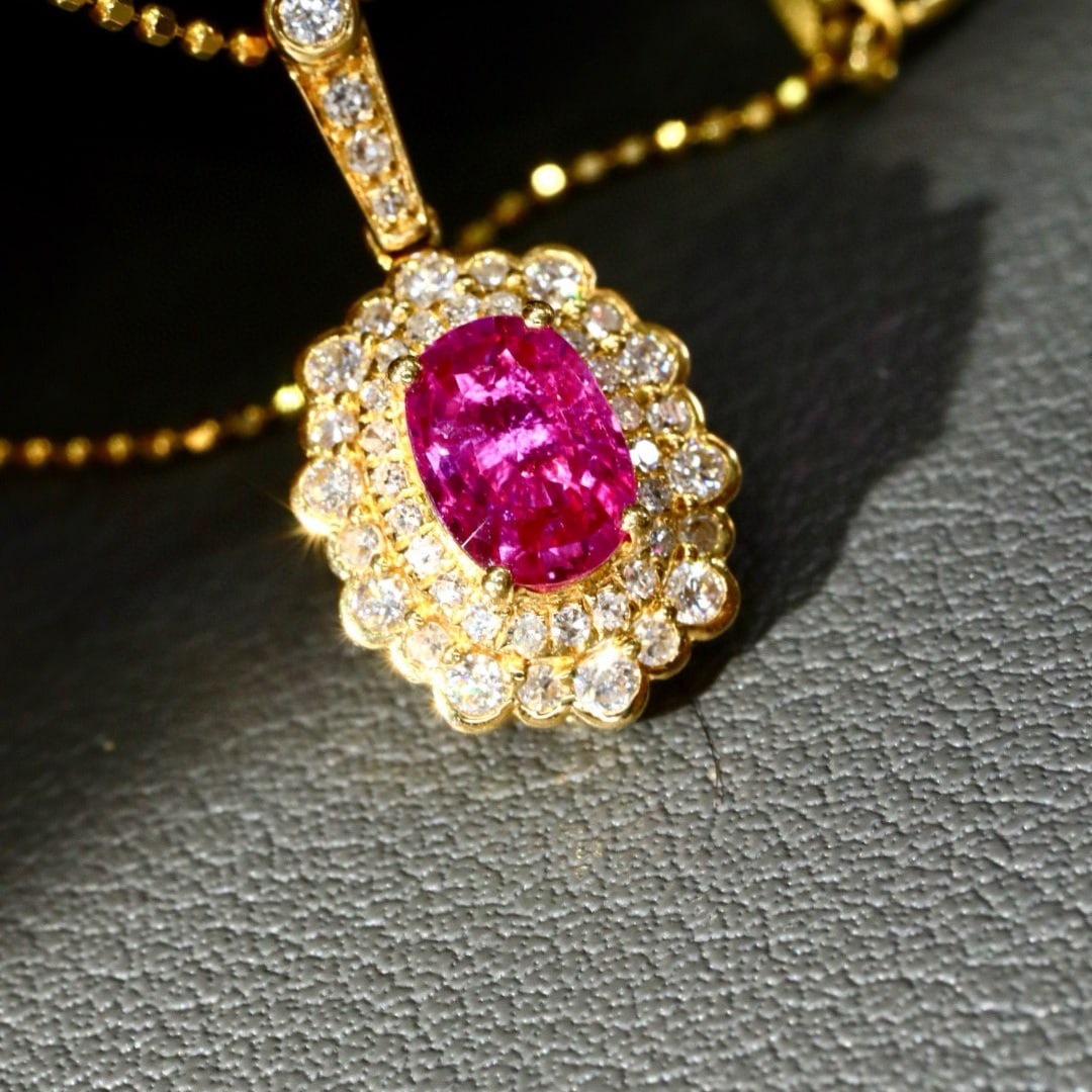 14k Gold 0.92 Ctw Natural Ruby & Diamond Pendant( Without Chain ): Ref:231000449 // gold content:14k gold // main gemstone:ruby // shape:oval // carat weight:0. 68ct // color:red // treatment:natural // // adjacent gemstone 2 : diamond // shape:round // carat