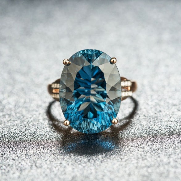 14k Gold 16.52 Ct Natural Topaz & Diamond Ring: Ref:231102017 // gold content:14k gold // ring size:7. 25us // // main gemstone:topaz // shape:oval // carat weight:16. 52ct // color:blue // treatment:natural // // adjacent gemstone 2 : diamond // s