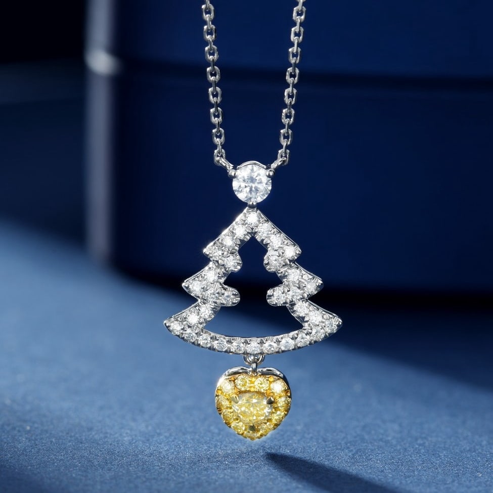 14k Gold 0.34 Ctw Natural Yellow Diamond & Diamond Necklace: Ref:231102033 // gold content:14k gold // main gemstone:yellow diamond // shape:heart // carat weight:0. 09ct // color:yellow // treatment:natural // // adjacent gemstone 2 : diamond // shape:round