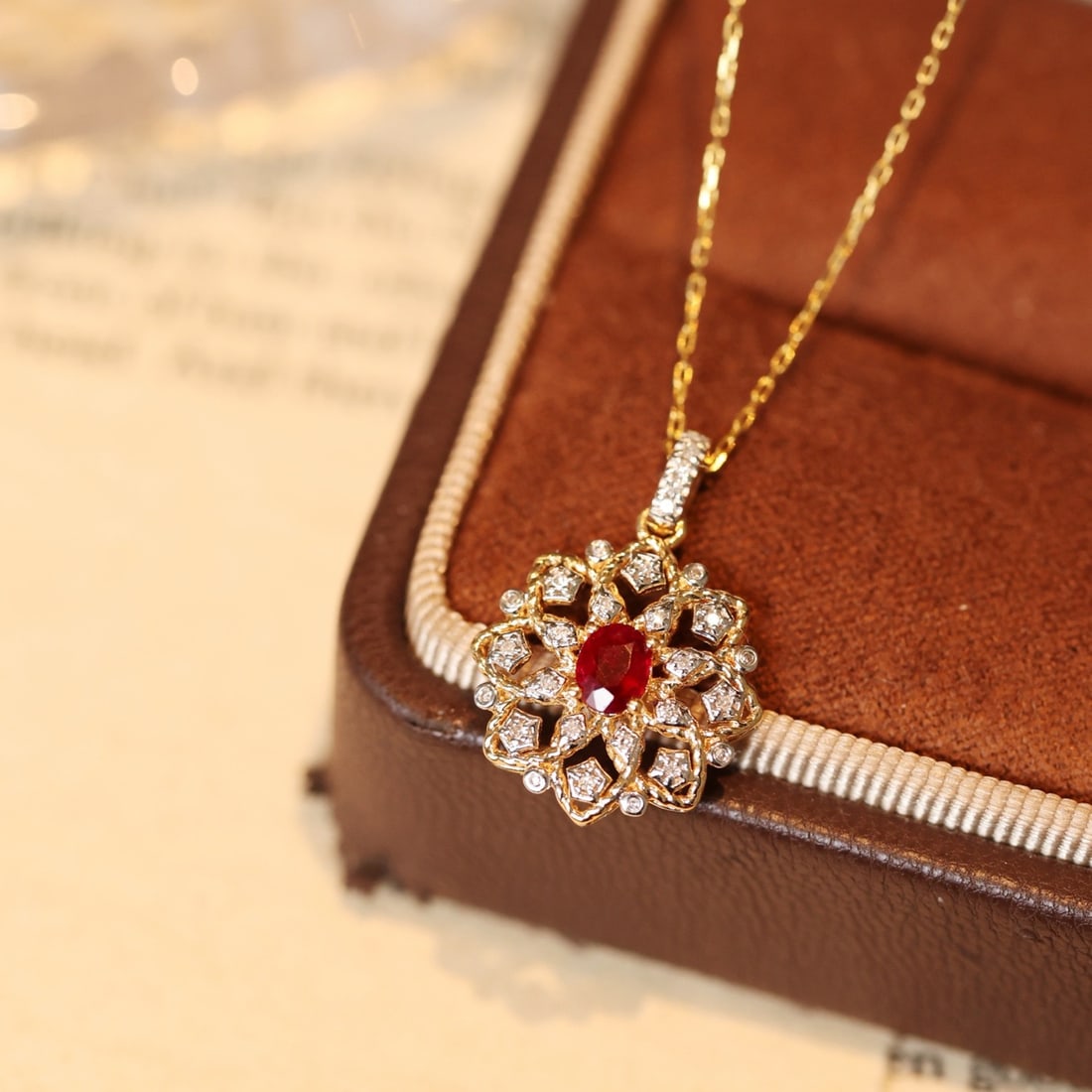 14k Gold 0.38 Ctw Natural Ruby & Diamond Pendant( Without Chain ): Ref:231102110 // gold content:14k gold // main gemstone:ruby // shape:oval // carat weight:0. 3ct // color:red // treatment:natural // // adjacent gemstone 2 : diamond // shape:round // carat