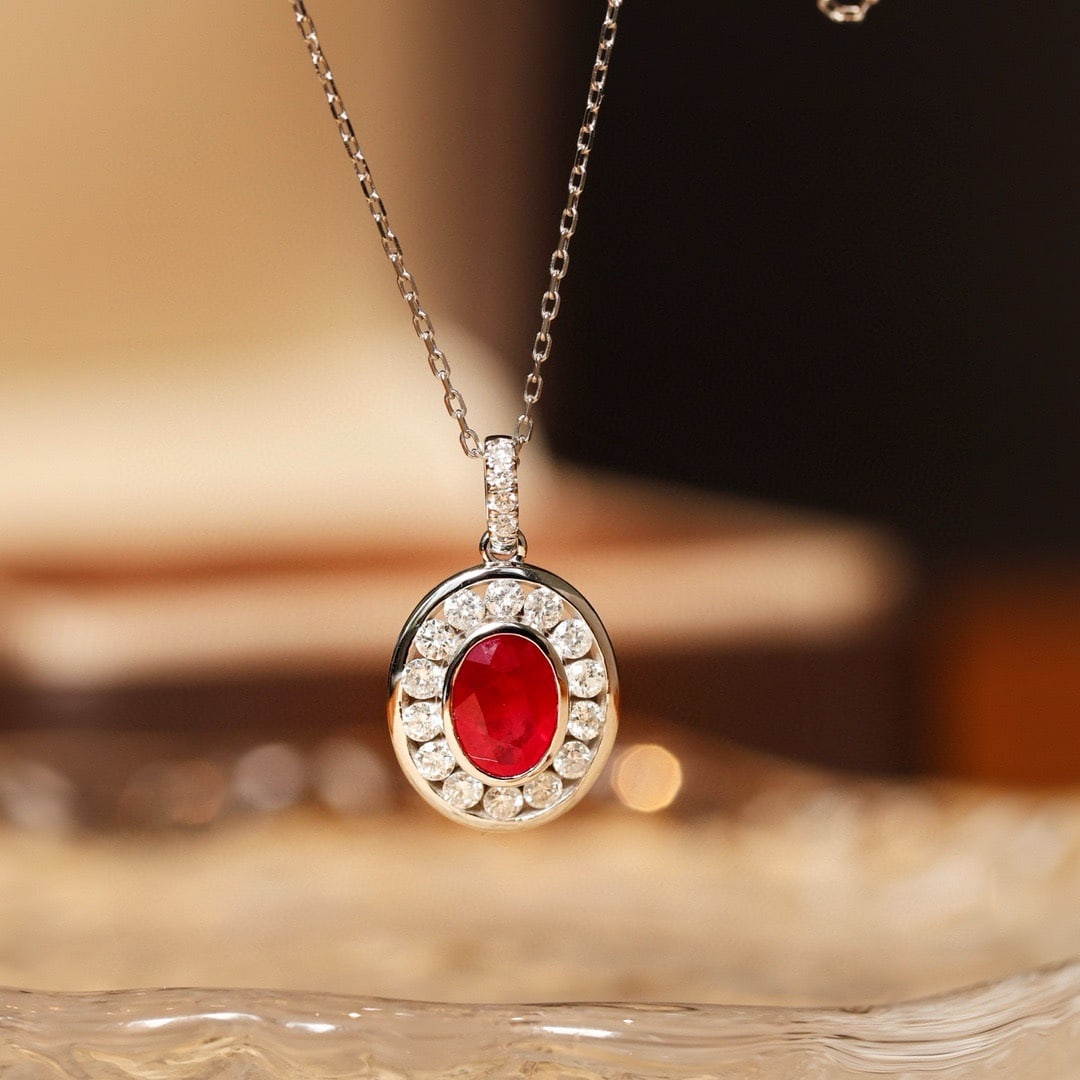 14k Gold 1.60 Ctw Vivid Red Natural Ruby & Diamond Pendant( Without Chain ) (1 of 2)