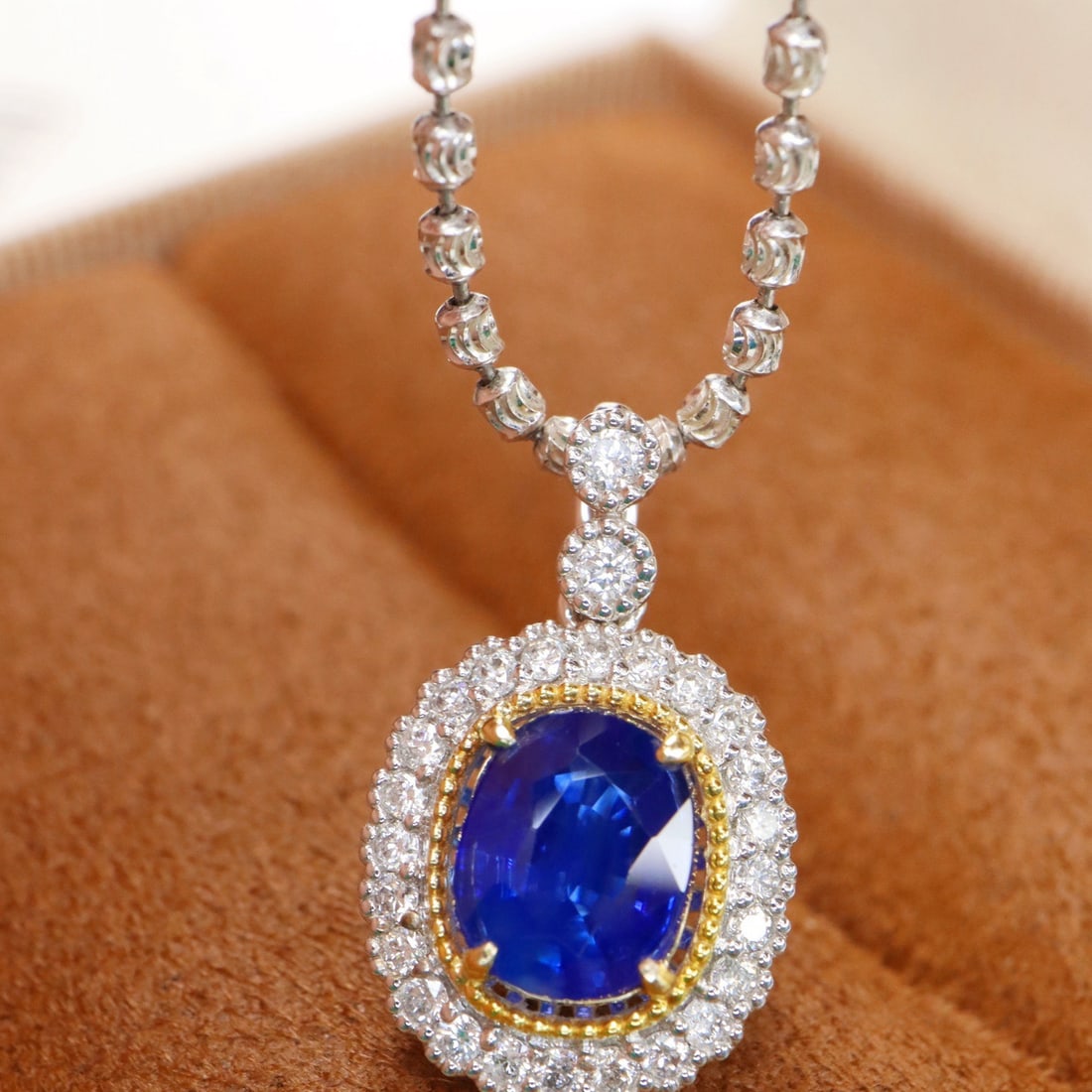 14k Gold 1.43 Ctw Natural Sapphire & Diamond Pendant( Without Chain ) (1 of 2)