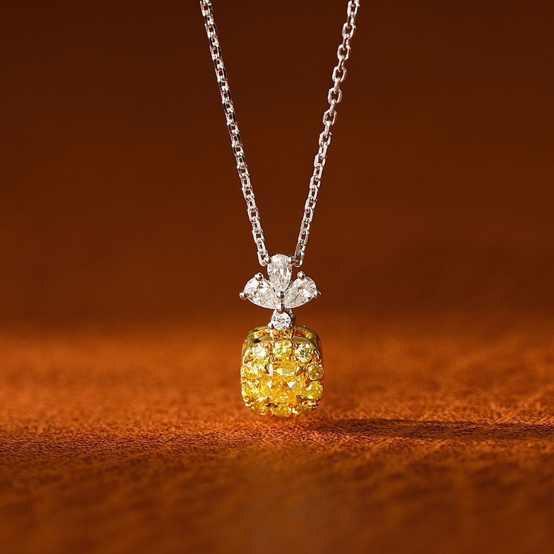 14k Gold 0.33 Ctw Natural Yellow Diamond & Diamond Necklace: Ref:231102175 // gold content:14k gold // main gemstone:yellow diamond // shape:cushion // carat weight:0. 16ct // color:yellow // treatment:natural // // adjacent gemstone 2 : diamond //