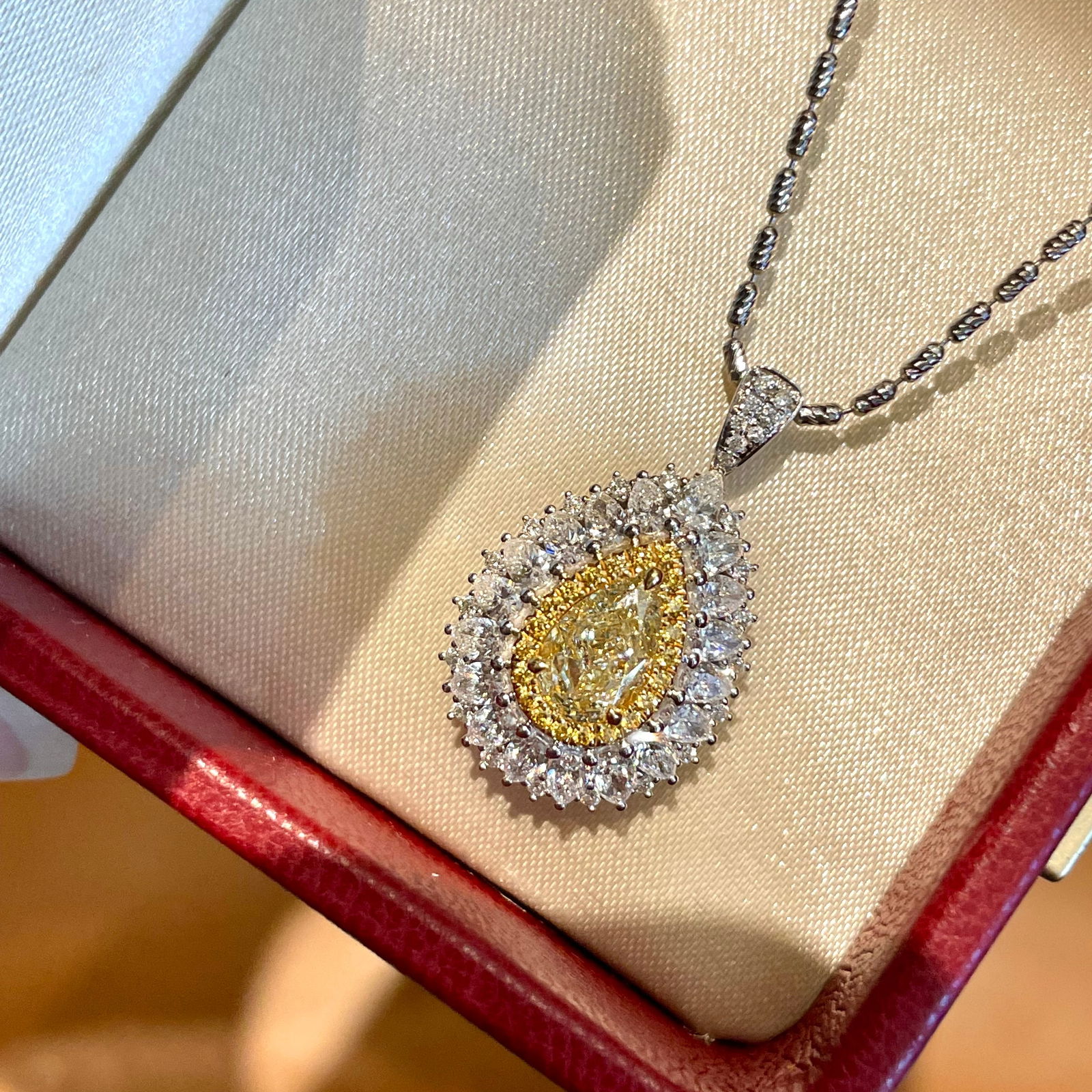 14k Gold 2.30 Ctw Natural Yellow Diamond & Diamond Ring/pendant( Without Chain ): Ref:231102196 // gold content:14k gold // ring size:7. 25us // // main gemstone:yellow diamond // shape:pear // carat weight:1. 02ct // color:yellow // treatment:natural // // adjacent gemstone 2