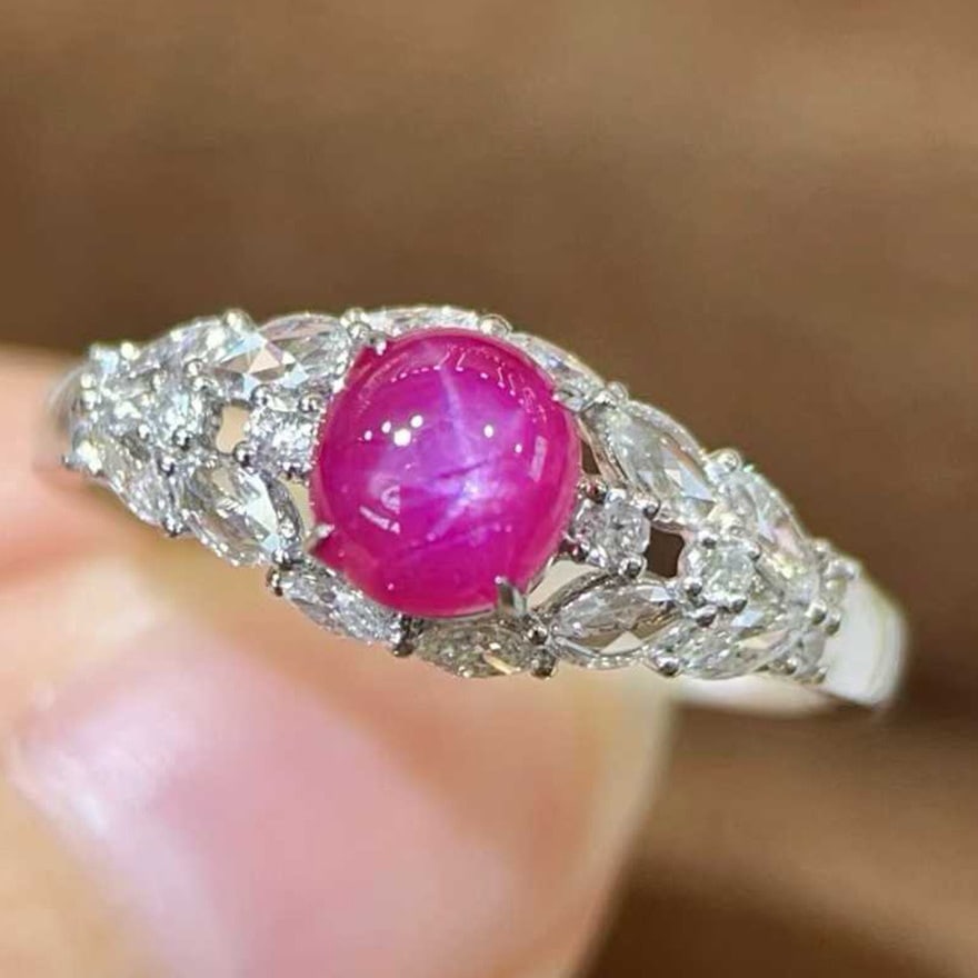 14k Gold 1.72 Ctw Natural Star Ruby & Diamond Ring: Ref:231102266 // gold content:14k gold // ring size:7. 25us // // main gemstone:star ruby // shape:oval // carat weight:1. 24ct // color:red // treatment:natural // // adjacent gemstone 2 :