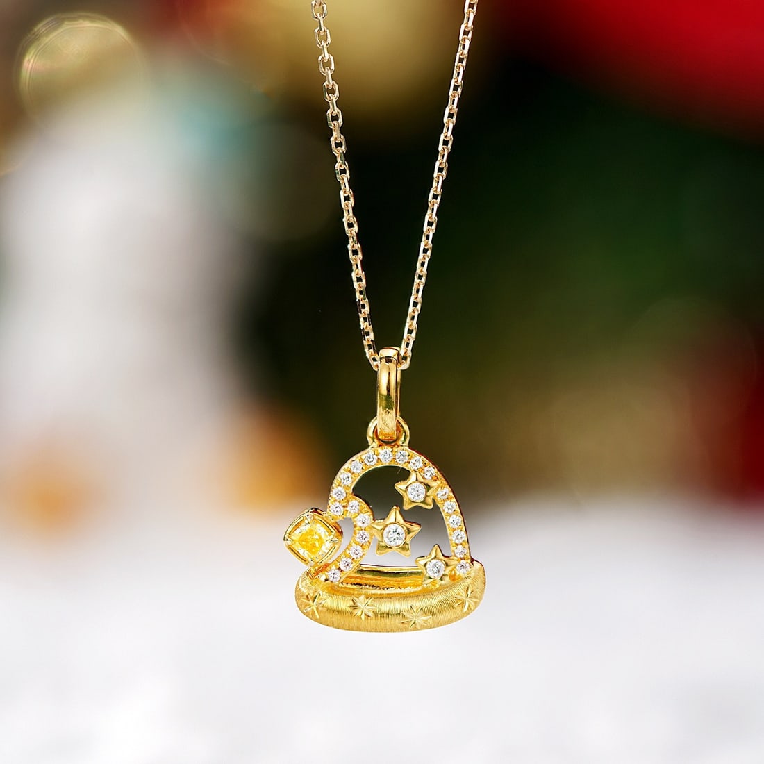 14k Gold 0.16 Ctw Natural Yellow Diamond & Diamond Necklace: Ref:231102351 // gold content:14k gold // main gemstone:yellow diamond // shape:cushion // carat weight:0. 07ct // color:yellow // treatment:natural // // adjacent gemstone 2 : diamond //