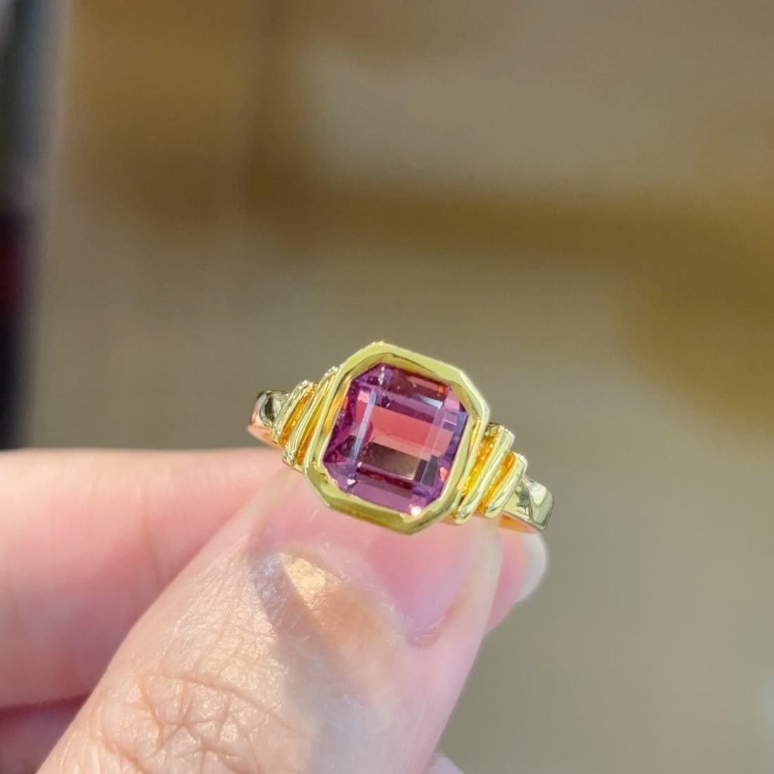 14k Gold 2.8 Ct Natural Tourmaline Ring: Ref:231102439 // gold content:14k gold // ring size:7. 25us // // main gemstone:tourmaline // shape:octagonal // carat weight:2. 8ct // color:pink // treatment:natural // Condition: NewLow