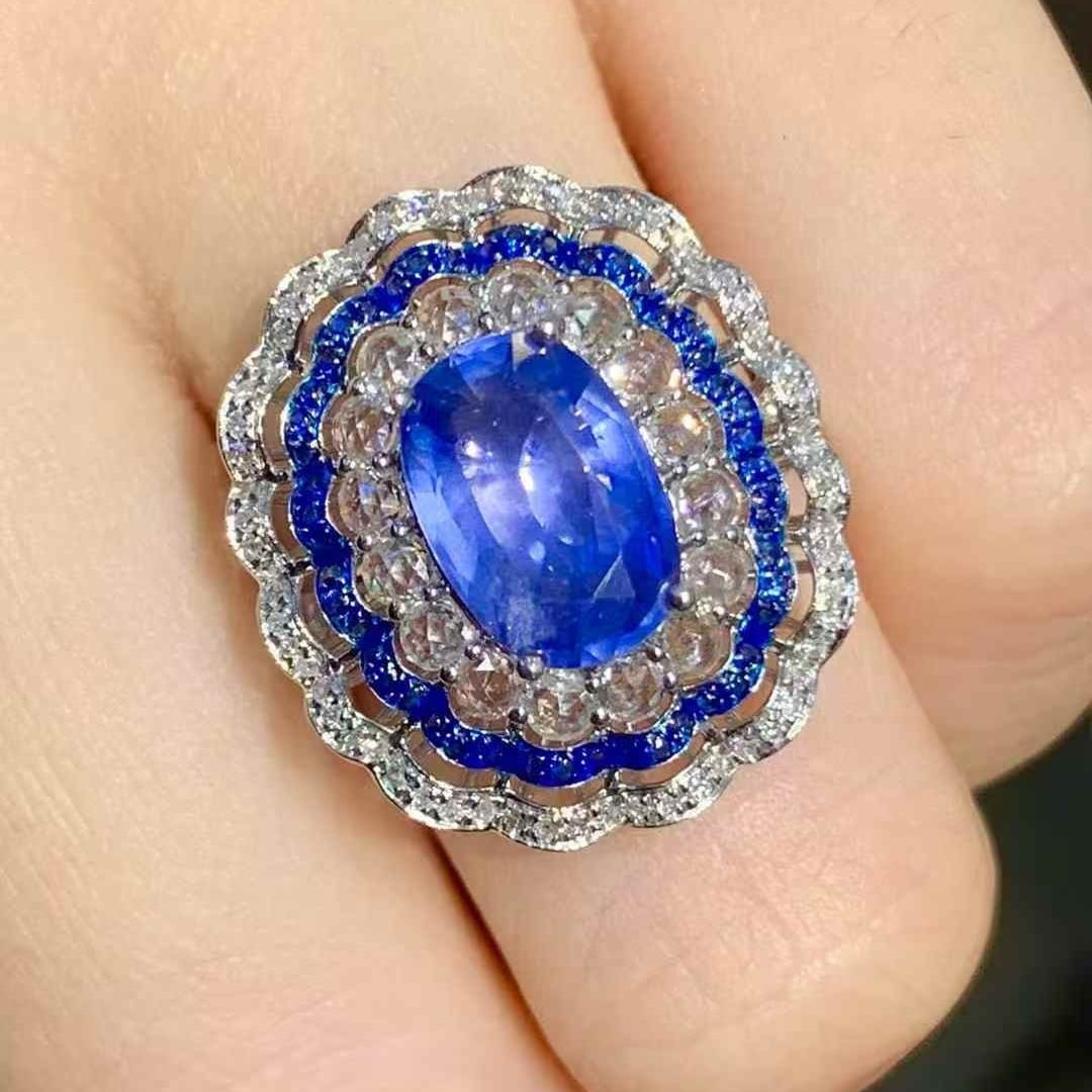 14k Gold 2.5 Ct Natural Sapphire & Diamond Ring - 5