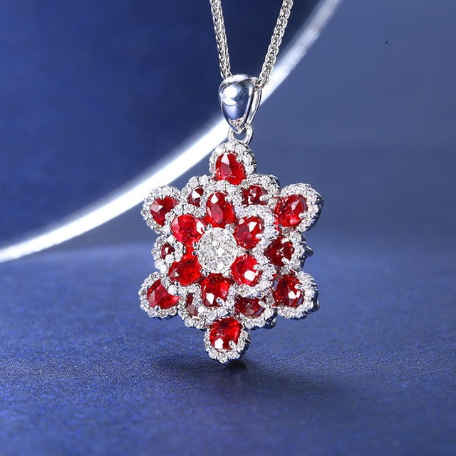 14k Gold 3.09 Ctw Natural Ruby & Diamond Pendant( Without Chain ) - 2