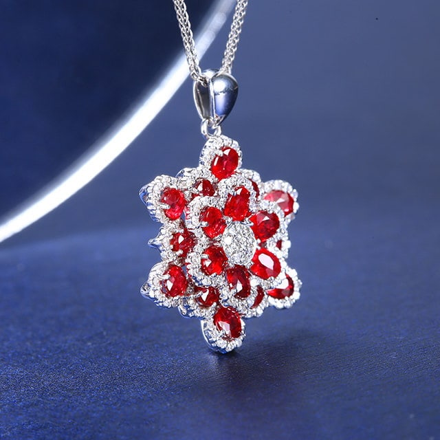 14k Gold 3.09 Ctw Natural Ruby & Diamond Pendant( Without Chain ) - 3