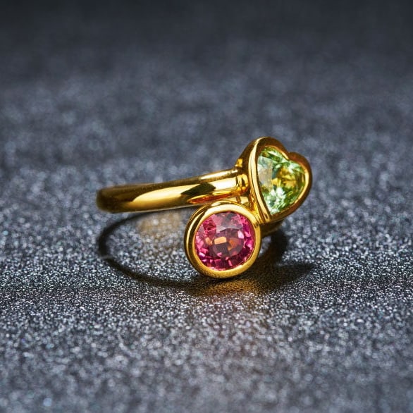 14k Gold 3.0 Ct Natural Tourmaline & Toi Et Moi Ring - 2