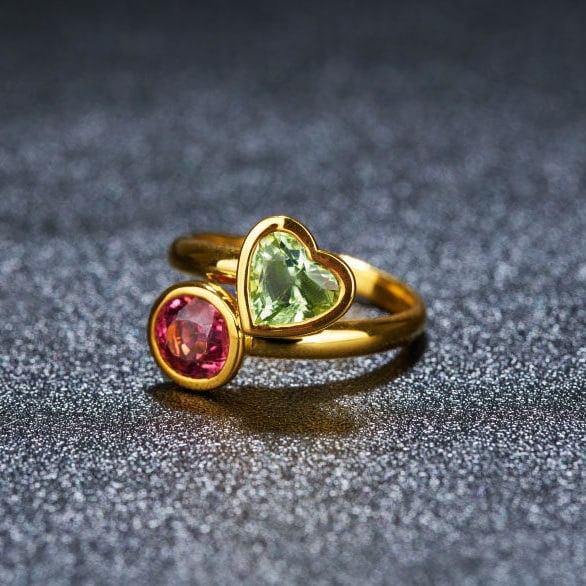 14k Gold 3.0 Ct Natural Tourmaline & Toi Et Moi Ring - 3