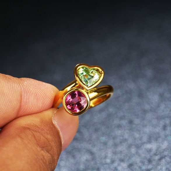 14k Gold 3.0 Ct Natural Tourmaline & Toi Et Moi Ring - 6
