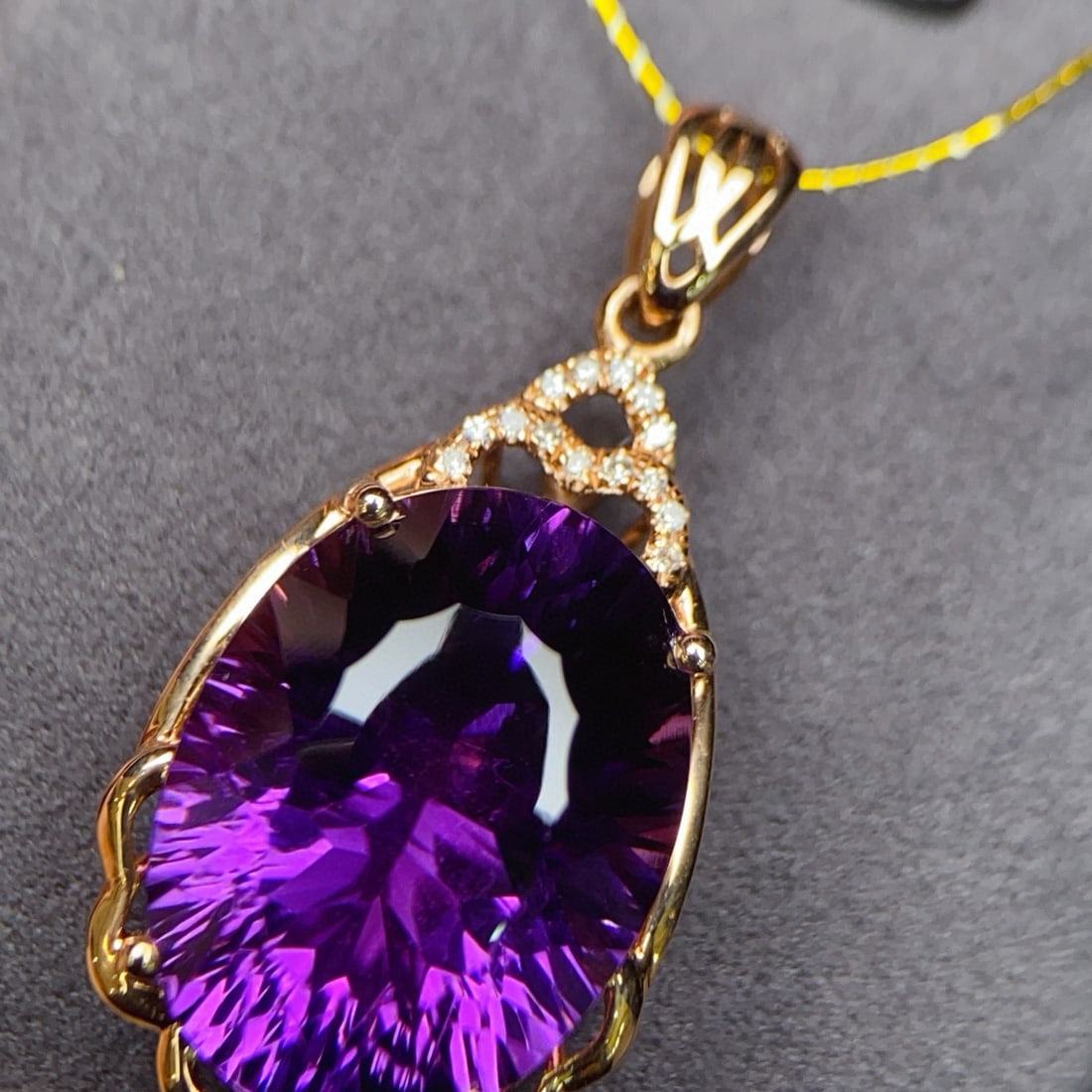 14k Gold 9.24 Ctw Natural Amethyst & Diamond Pendant( Without Chain ) - 4