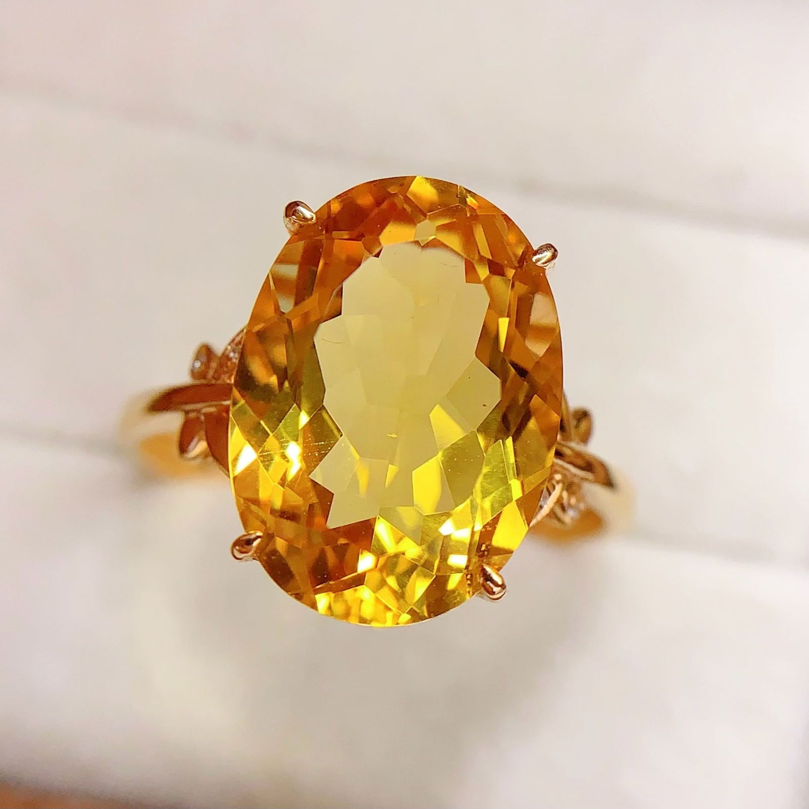 14k Gold 5 Ct Natural Citrine & Diamond Ring - 4
