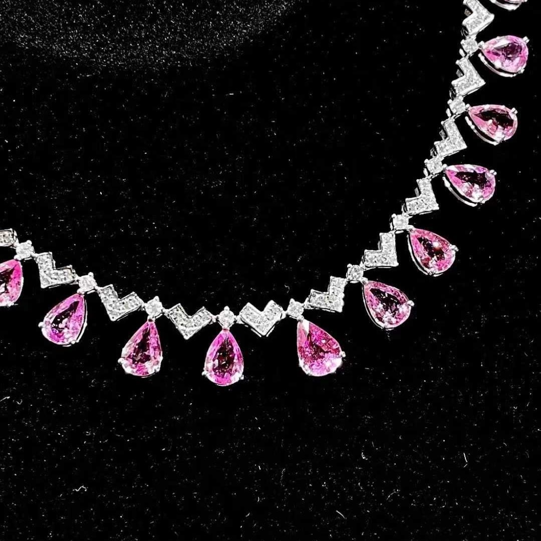 14k Gold 5.82 Ct Natural Sapphire & Diamond Necklace - 3