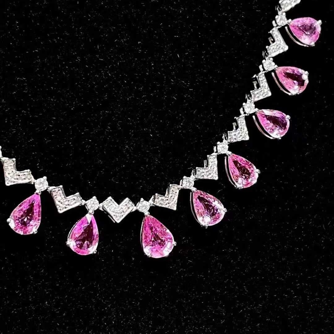 14k Gold 5.82 Ct Natural Sapphire & Diamond Necklace - 4