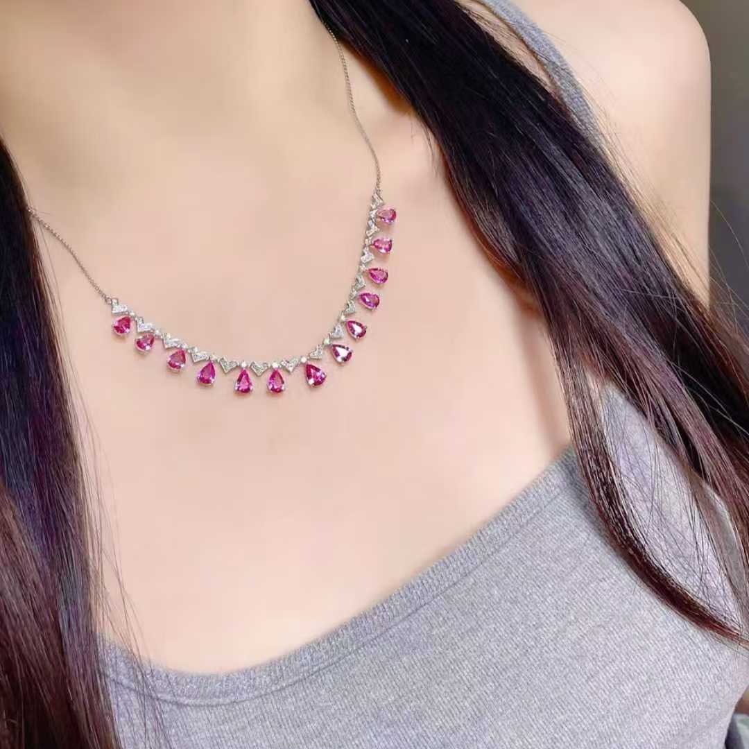 14k Gold 5.82 Ct Natural Sapphire & Diamond Necklace - 6