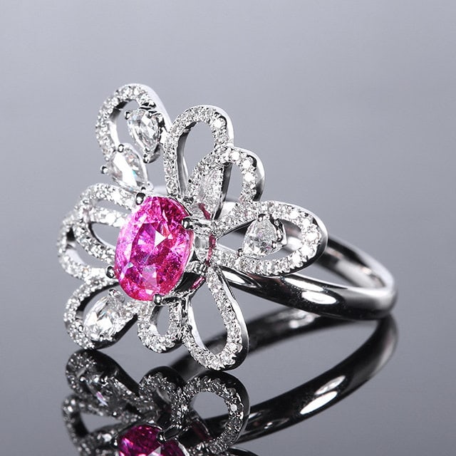 14k Gold 1.94 Ctw Natural Padparadscha Sapphire & Diamond Ring - 2