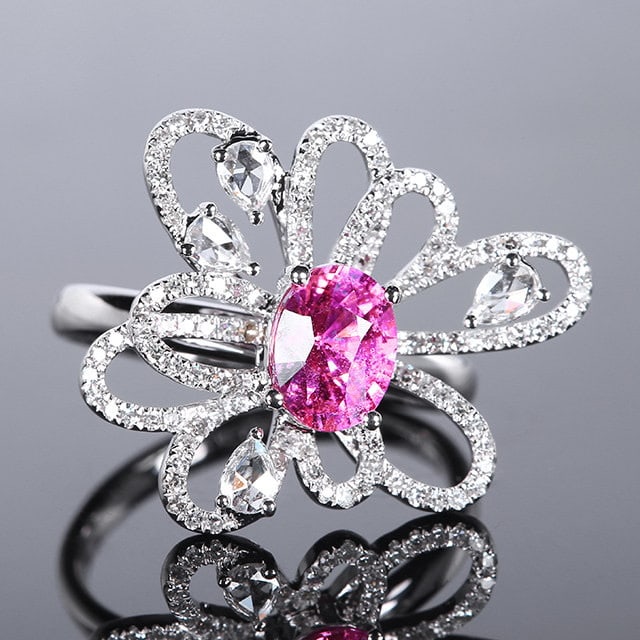 14k Gold 1.94 Ctw Natural Padparadscha Sapphire & Diamond Ring - 3