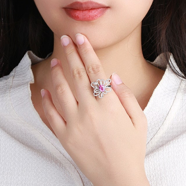 14k Gold 1.94 Ctw Natural Padparadscha Sapphire & Diamond Ring - 5