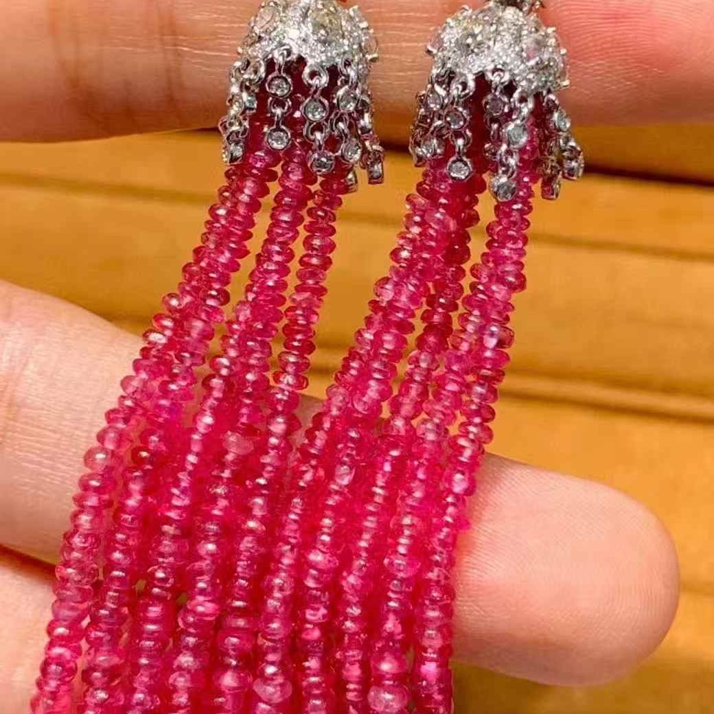 14k Gold 36.5 Ct Natural Spinel & Diamond Earrings - 2