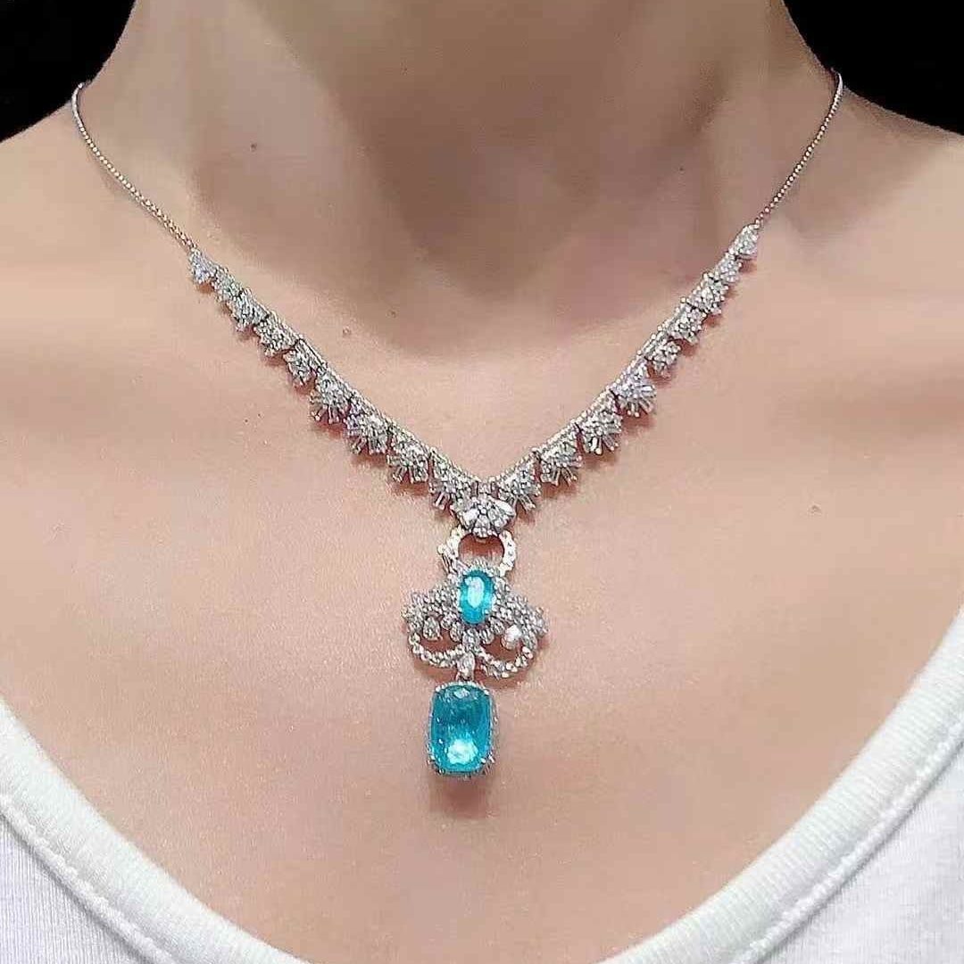 14k Gold 2.5 Ct Natural Paraiba Tourmaline & Diamond Pendant( Without Chain ) - 3