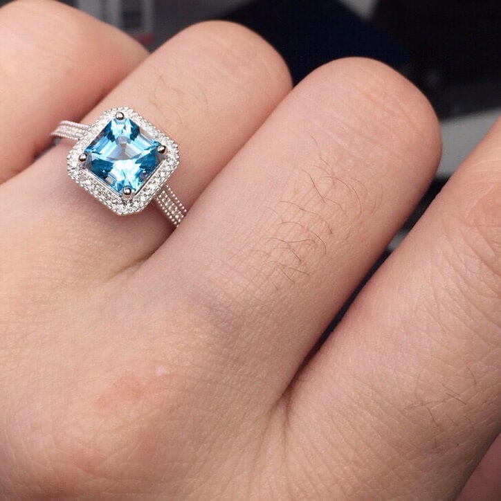 14k Gold 1.85 Ct Natural Aquamarine & Diamond Ring - 8