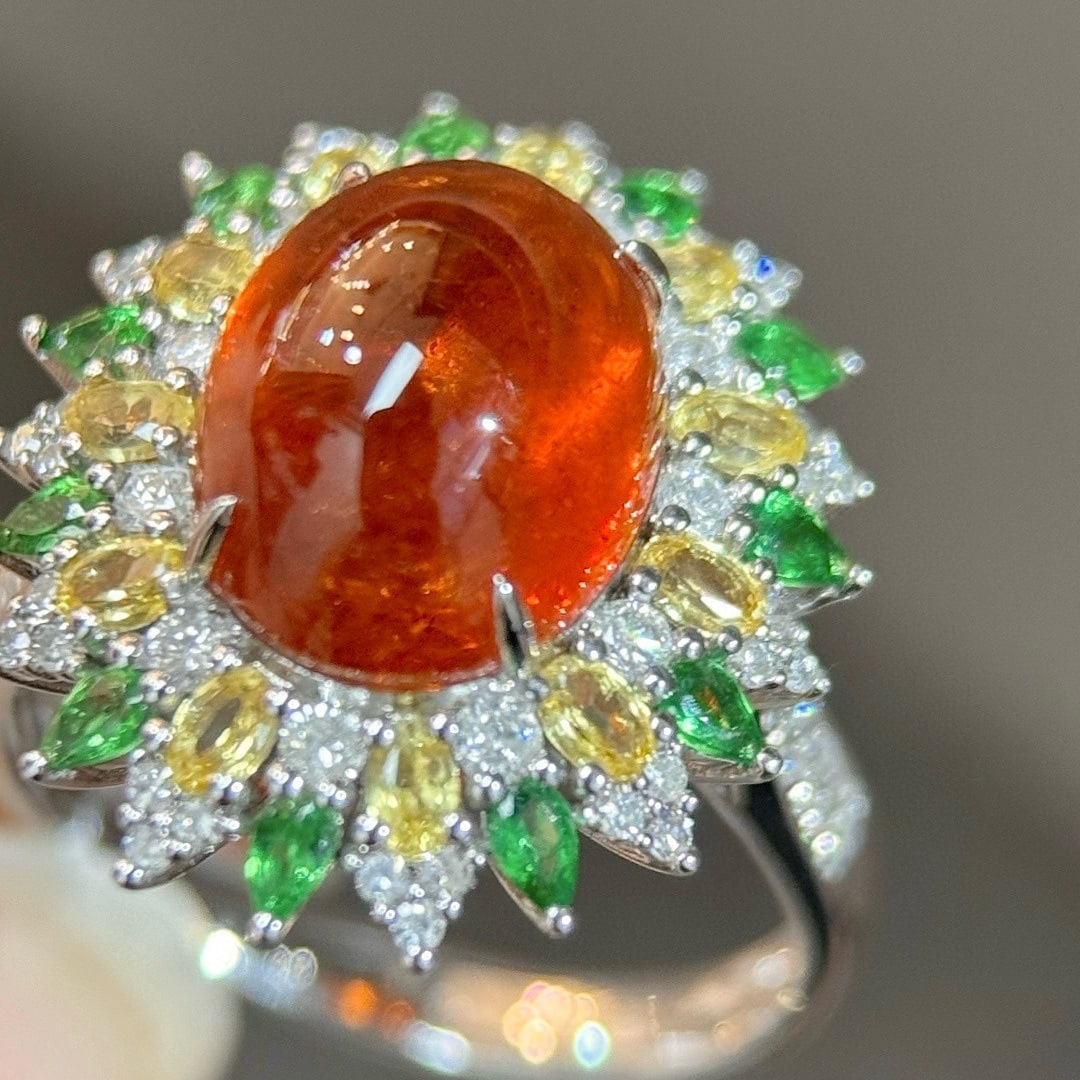 14k Gold 7.50 Ctw Natural Spessartine & Diamond Ring - 7