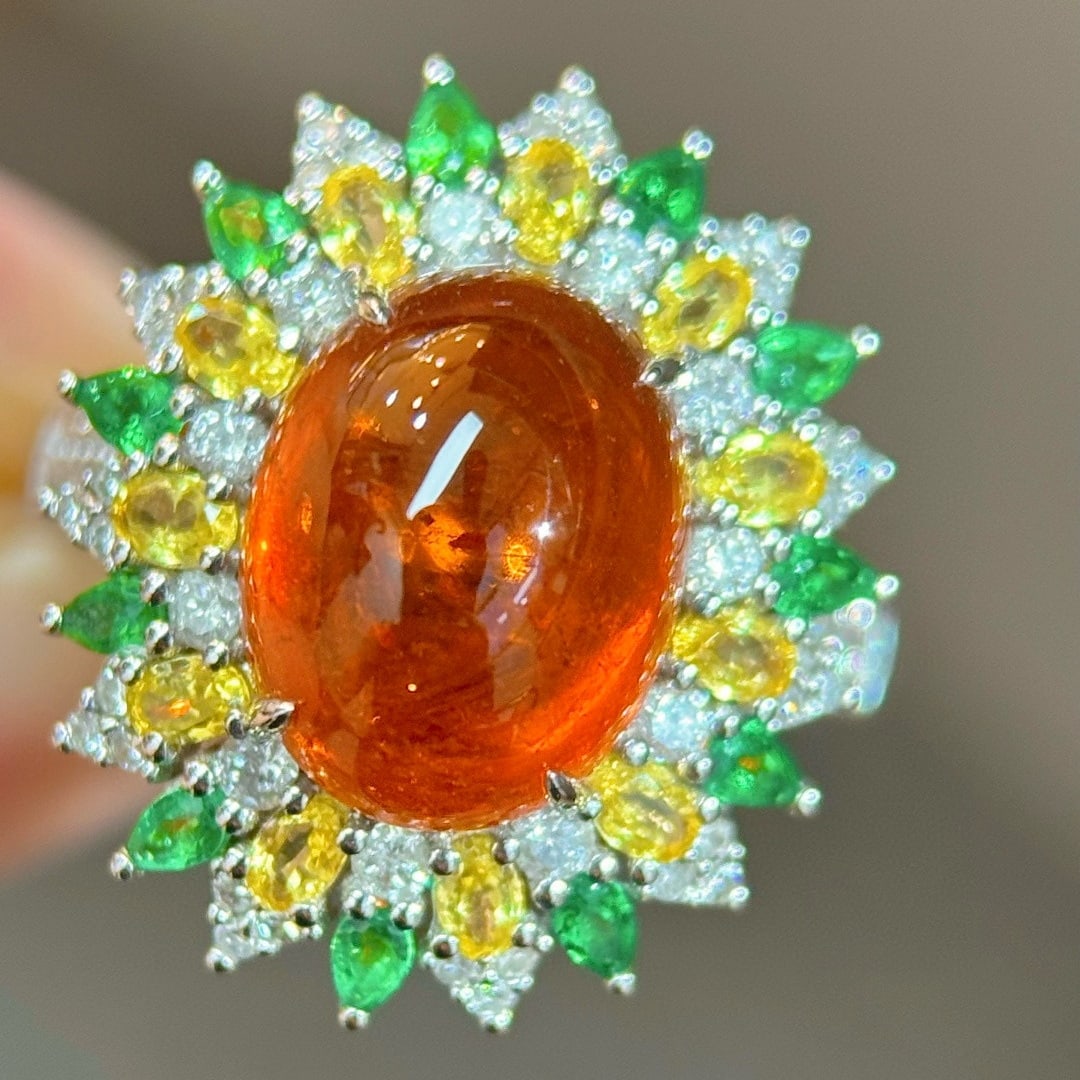 14k Gold 7.50 Ctw Natural Spessartine & Diamond Ring - 8