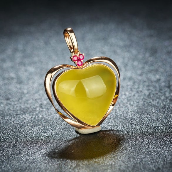 14k Gold 30.58 Ct Natural Prehnite & Ruby Pendant( Without Chain ) - 2