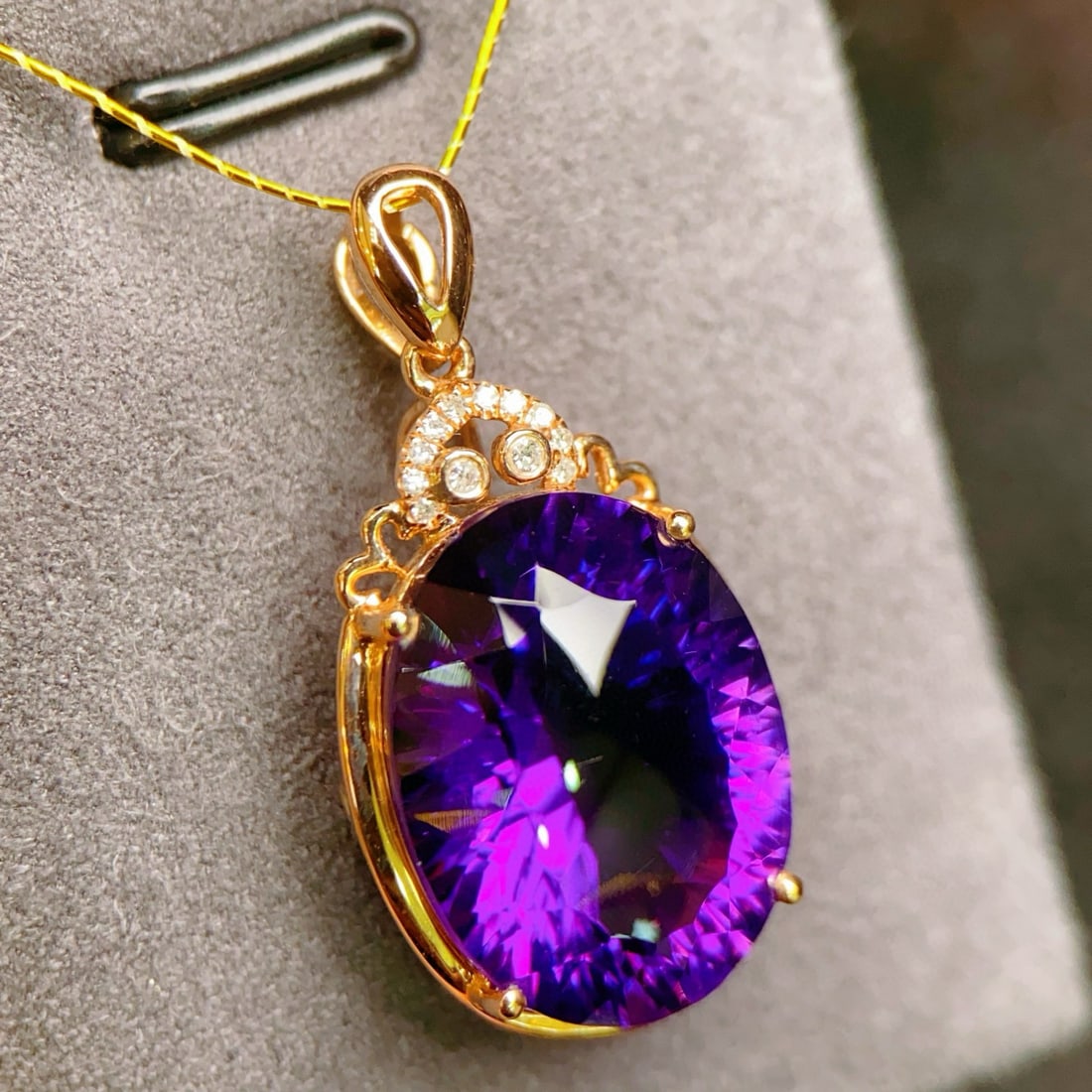 14k Gold 9.04 Ctw Natural Amethyst & Diamond Pendant( Without Chain ) - 3