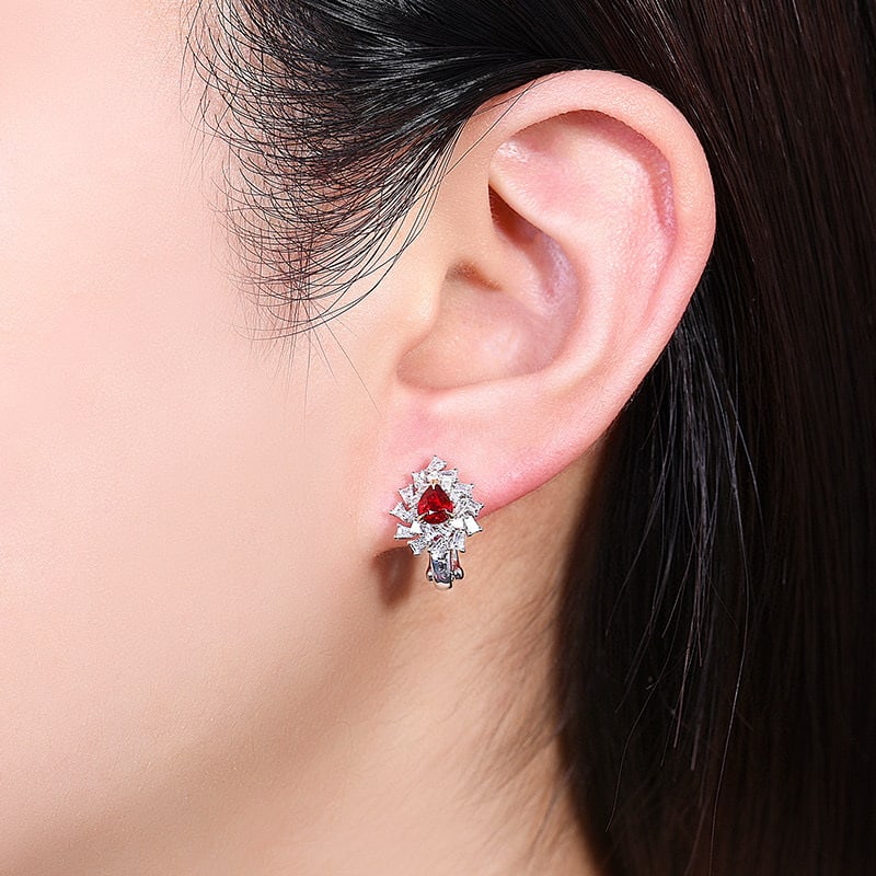 14k Gold 1.37 Ctw Natural Ruby & Diamond Earrings - 4