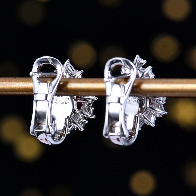 14k Gold 1.37 Ctw Natural Ruby & Diamond Earrings - 7