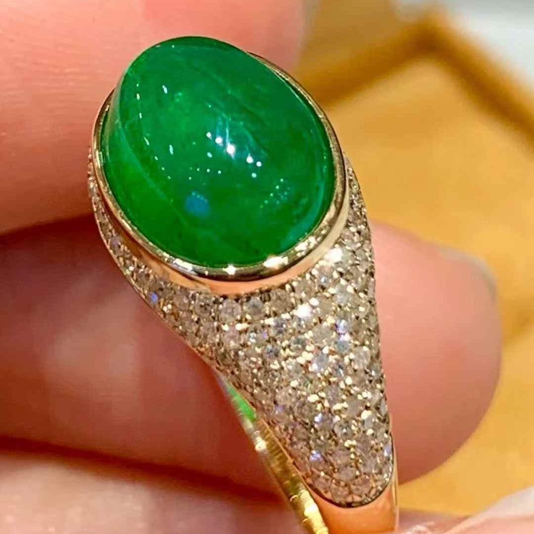 14k Gold 2.5 Ct Vivid Green Natural Emerald & Diamond Ring - 3