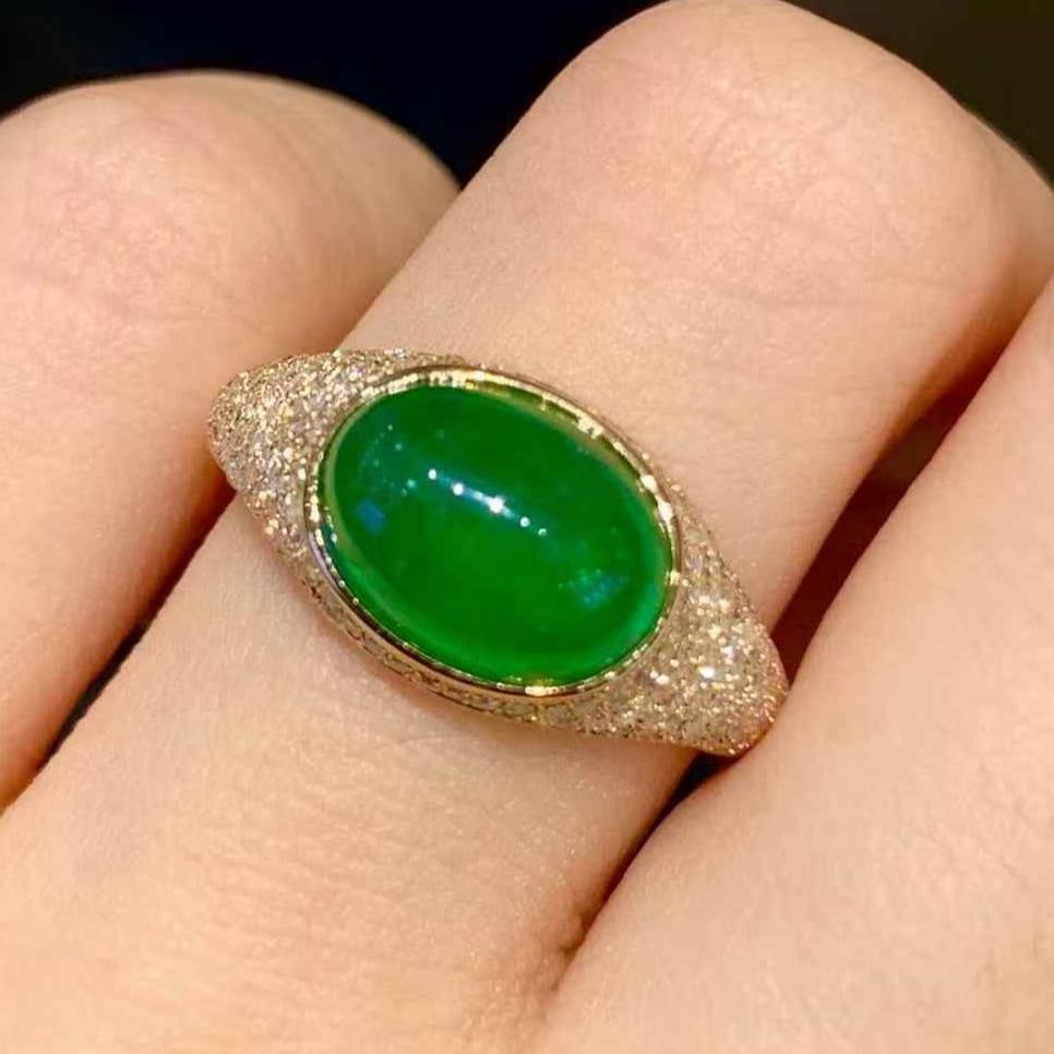 14k Gold 2.5 Ct Vivid Green Natural Emerald & Diamond Ring - 5