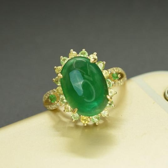 14k Gold 5.21 Ctw Vivid Green Natural Emerald & Sapphire Ring - 4