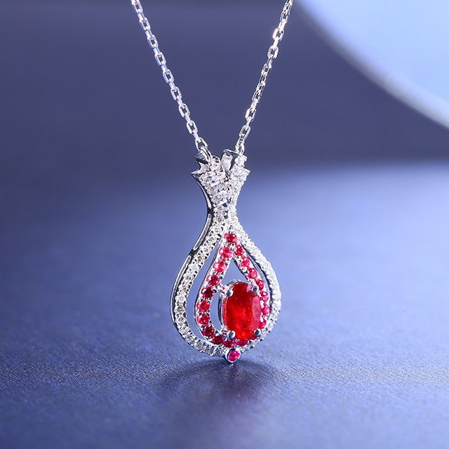 14k Gold 0.52 Ctw Vivid Red Natural Ruby & Ruby Necklace - 3