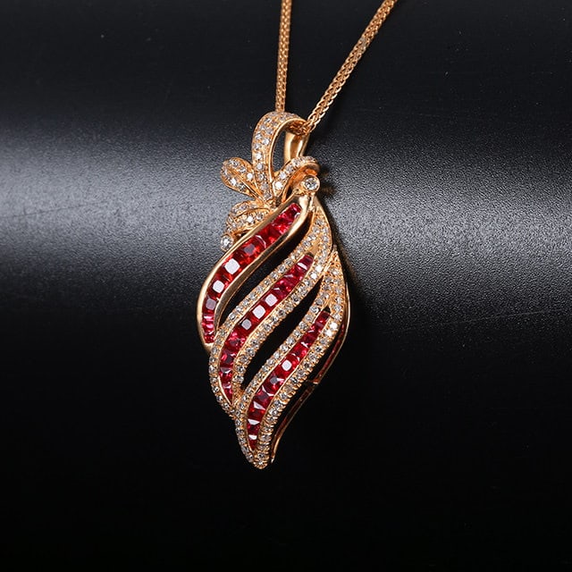 14k Gold 1.88 Ctw Natural Ruby & Diamond Pendant( Without Chain ) - 2