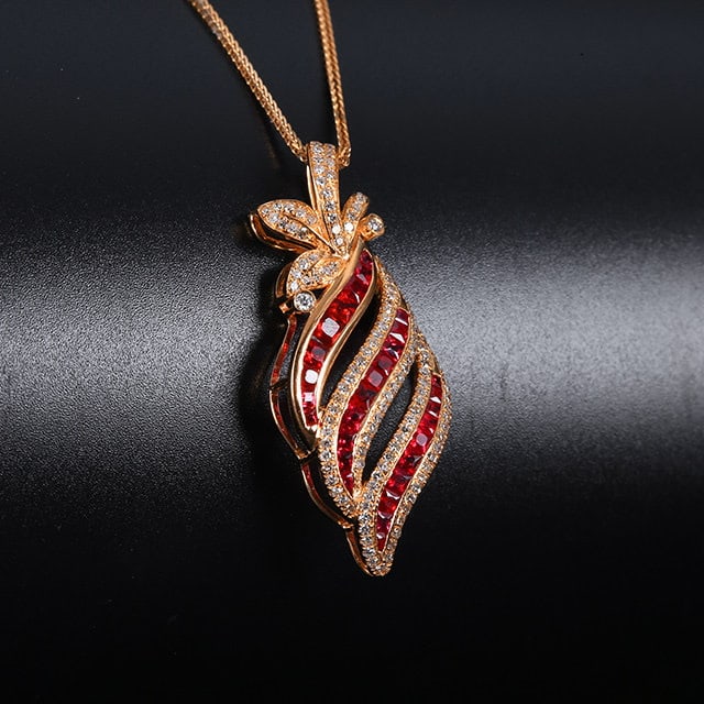 14k Gold 1.88 Ctw Natural Ruby & Diamond Pendant( Without Chain ) - 3