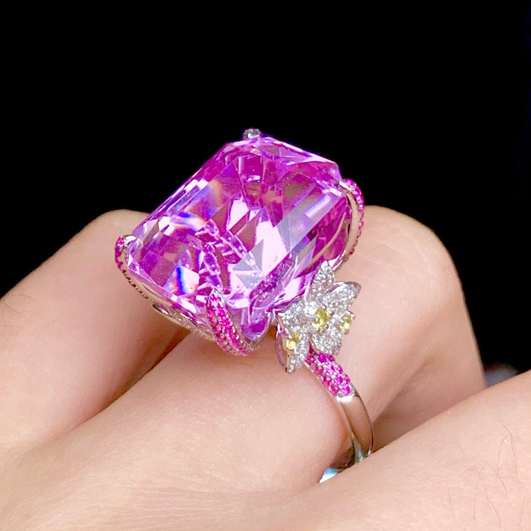 14k Gold 24.55 Ct Natural Kunzite & Diamond Ring - 6