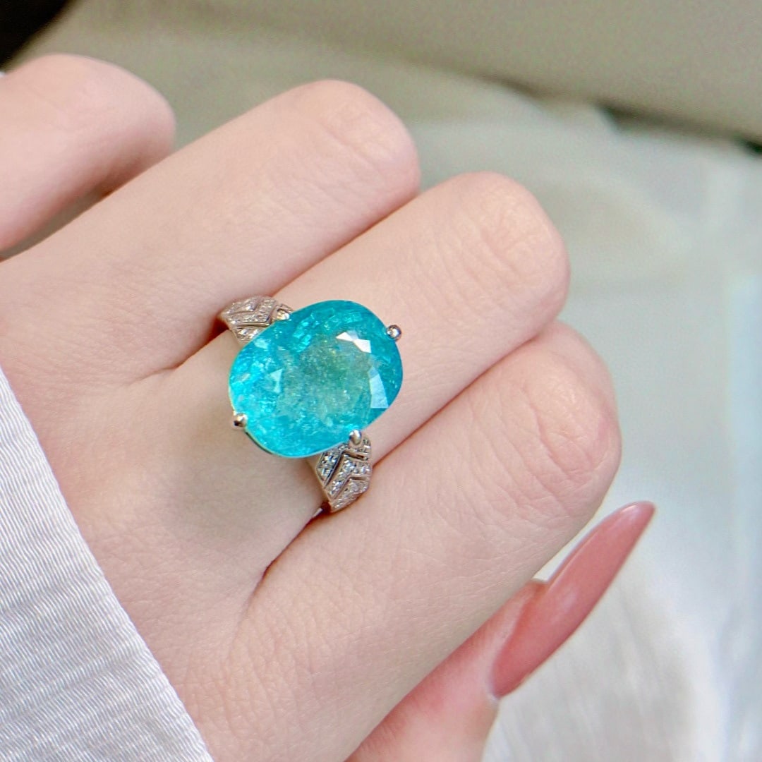 14k Gold 7.89 Ctw Natural Paraiba Tourmaline & Diamond Ring - 4