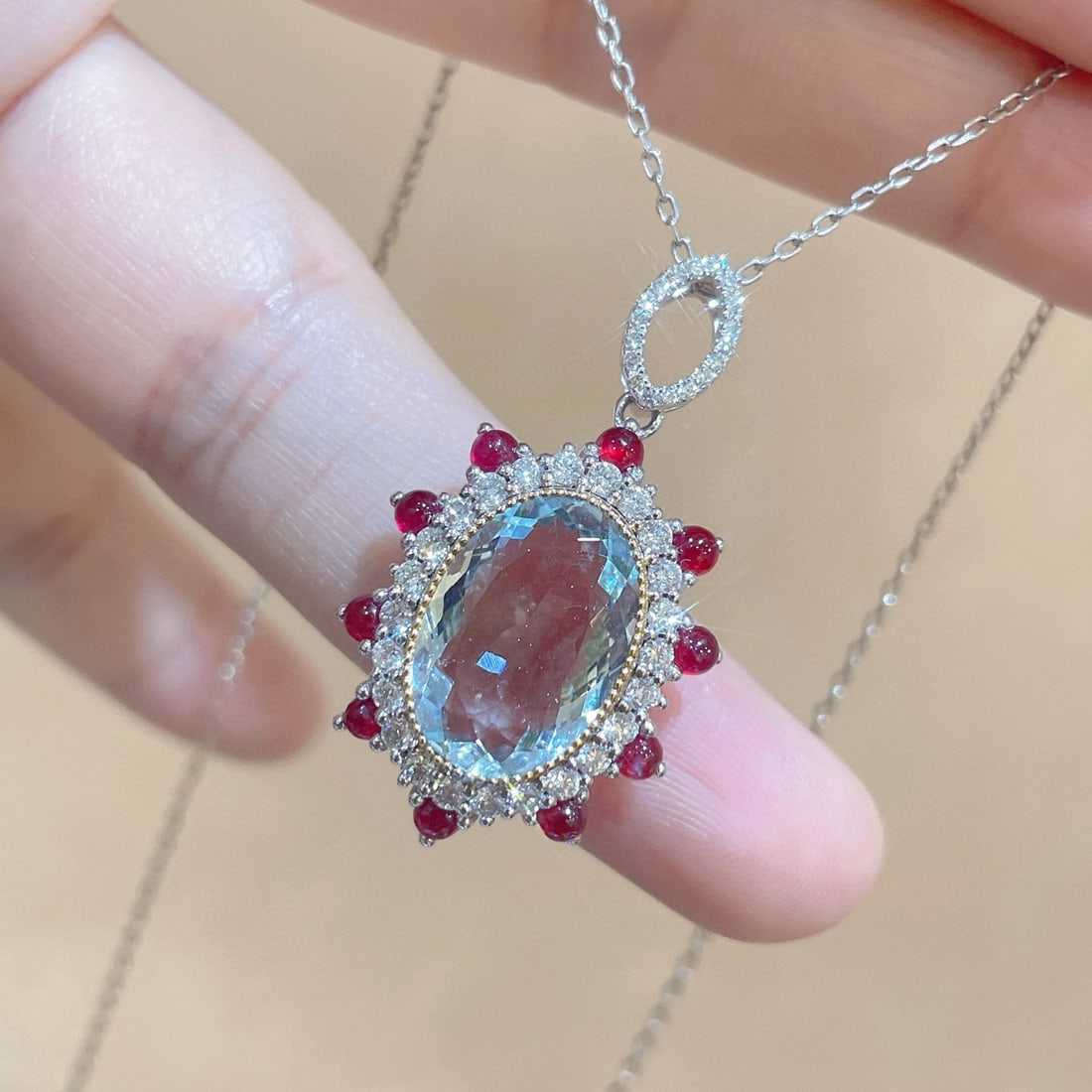 14k Gold 6.18 Ctw Natural Aquamarine & Diamond Pendant( Without Chain ) - 5