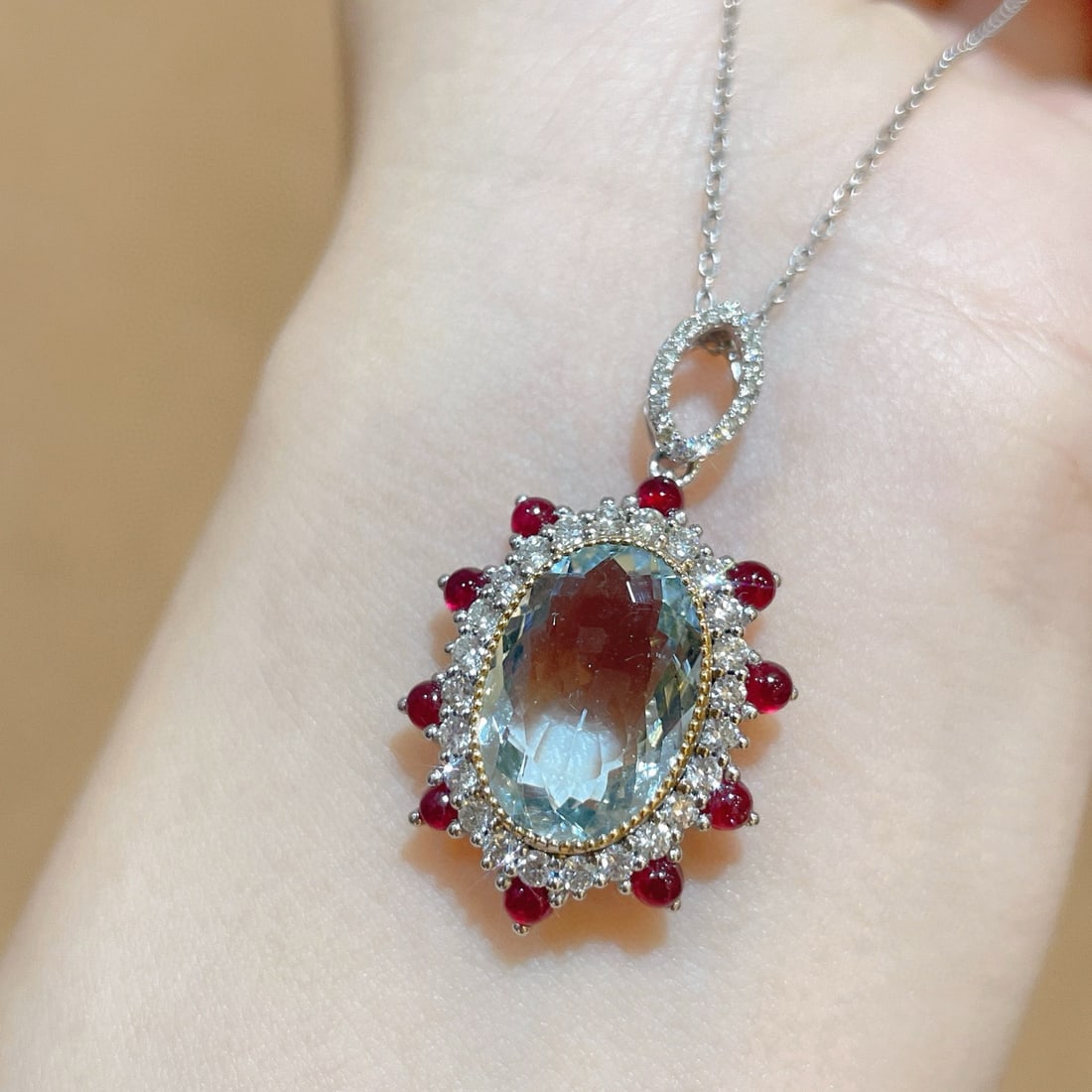 14k Gold 6.18 Ctw Natural Aquamarine & Diamond Pendant( Without Chain ) - 6