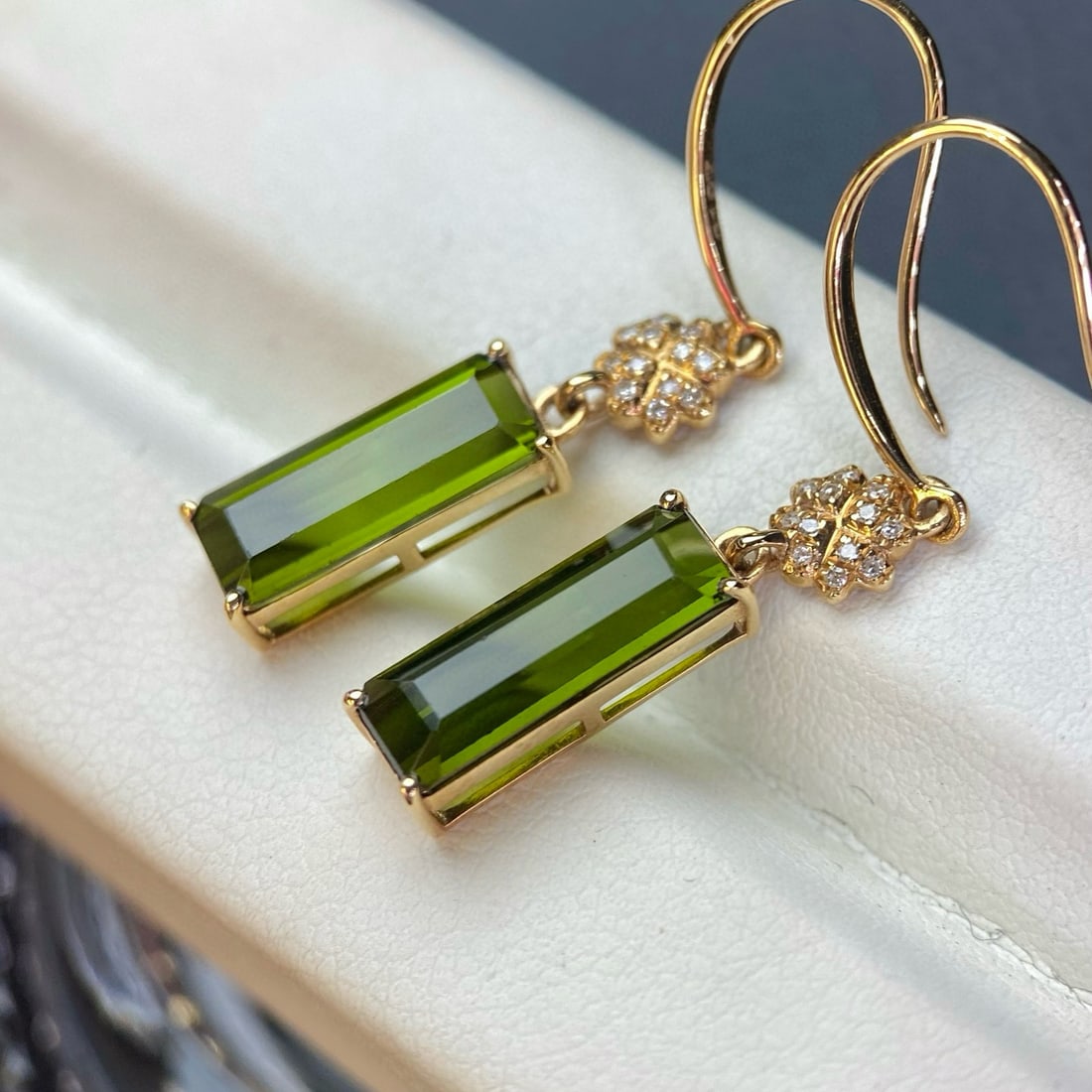 14k Gold 4.1 Ct Natural Tourmaline & Diamond Earrings - 2