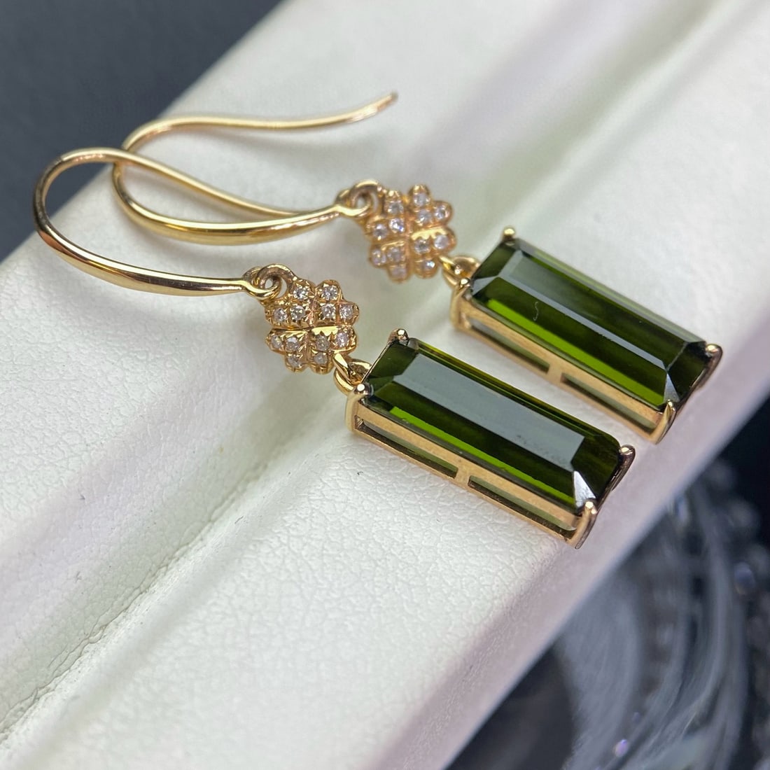 14k Gold 4.1 Ct Natural Tourmaline & Diamond Earrings - 4