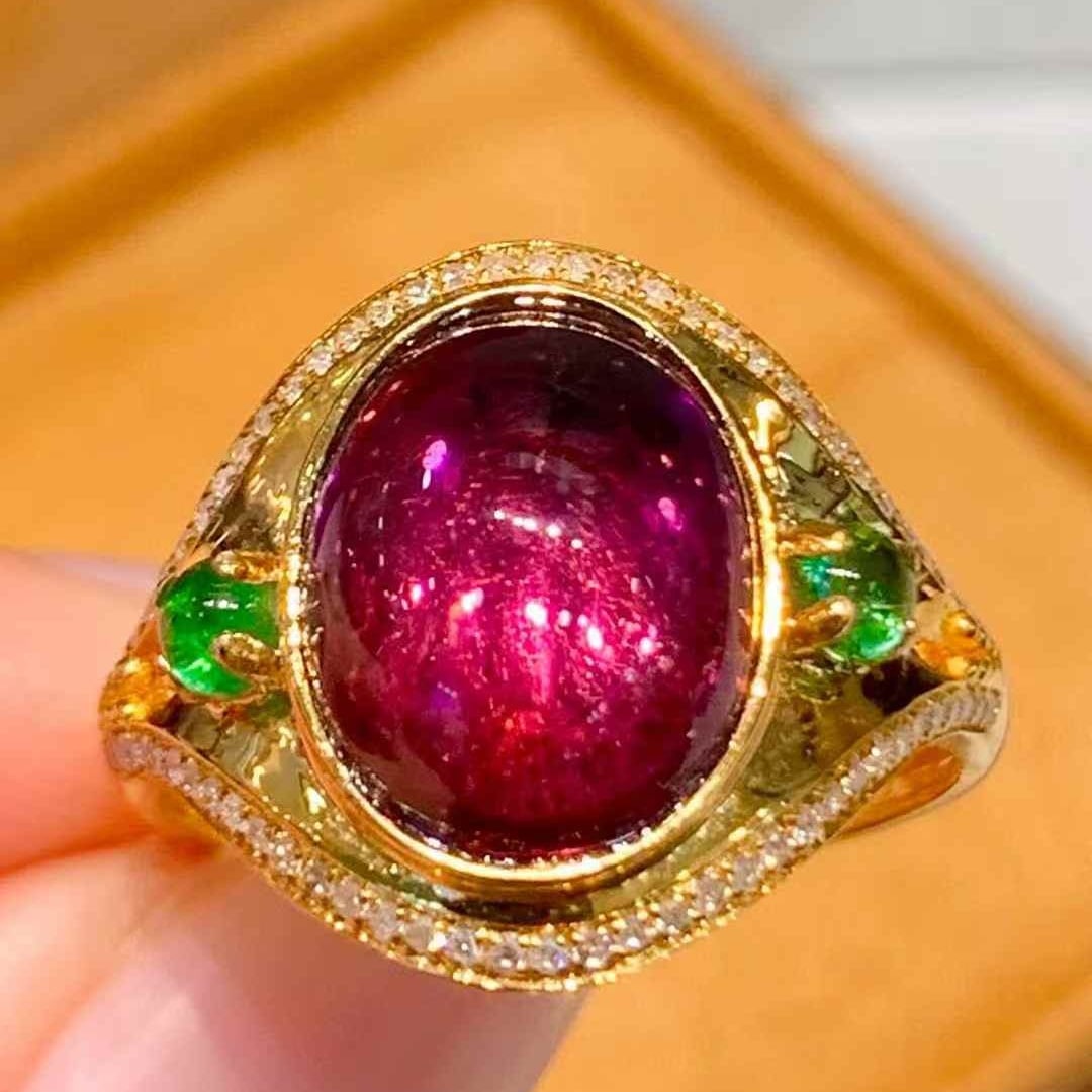 14k Gold 4 Ct Natural Tourmaline & Diamond Ring - 2