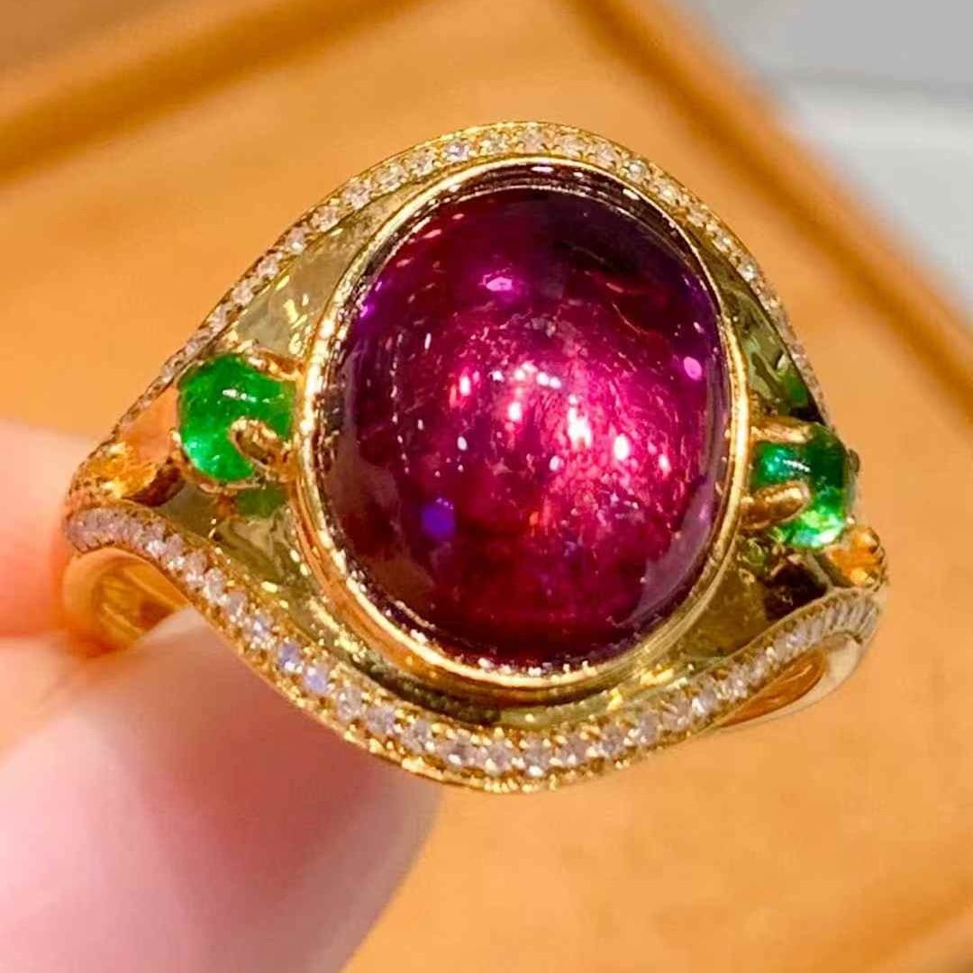 14k Gold 4 Ct Natural Tourmaline & Diamond Ring - 4