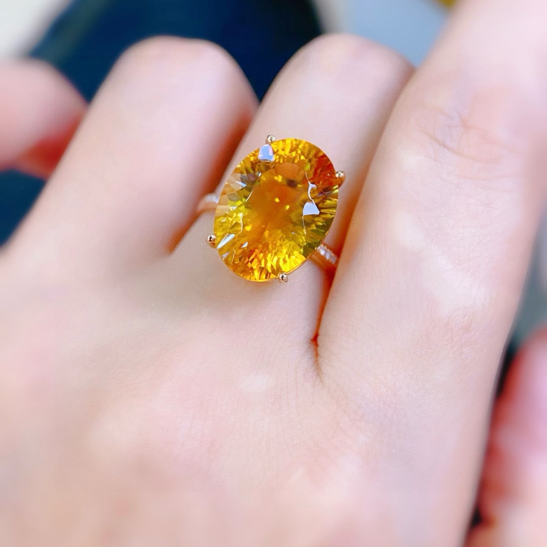 14k Gold 8.43 Ctw Natural Citrine & Diamond Ring - 4